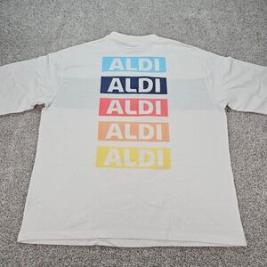 New Aldi Gear Mens Large White Colorblock Graphic T-Shirt NWT Multicolor Logo L